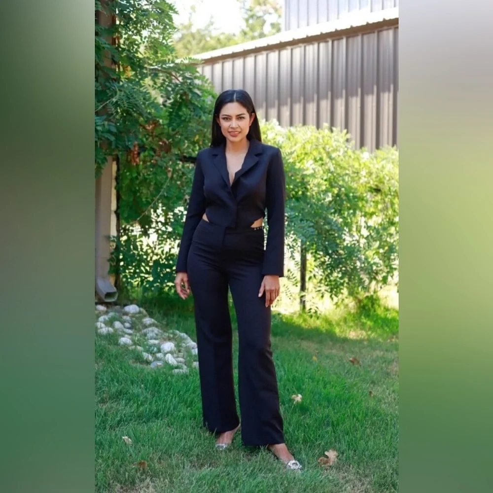 ZARA ~ BLACK CUT-OUT FULL LENGTH JUMPSUIT BLAZER - Picture 9 of 15